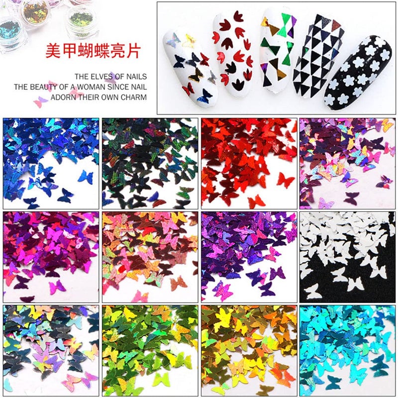 Yeslady Nail Art Butterfly Slice Sequins Paillette Laser Sparkly Flakes 3D Bow 12 Colors - Image 3